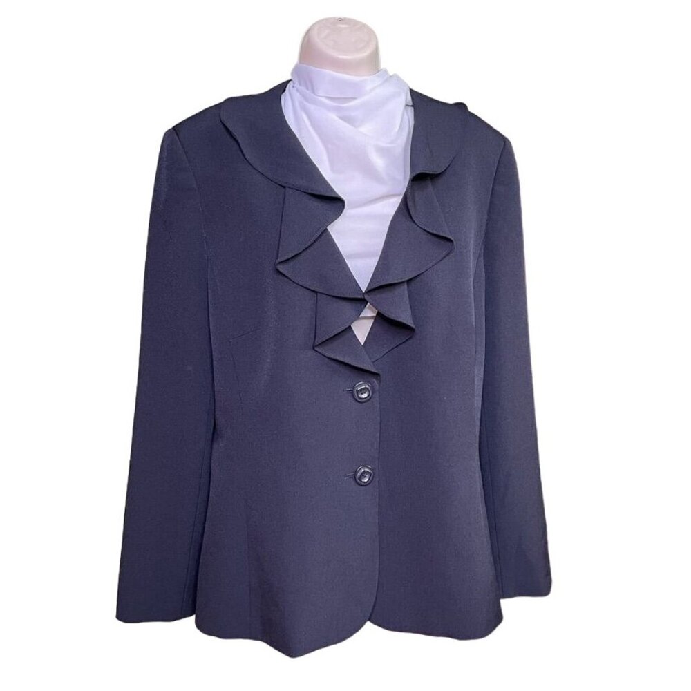 Preston & York Plus Size 18 Black Blazer Flowy Collar Button Front u
